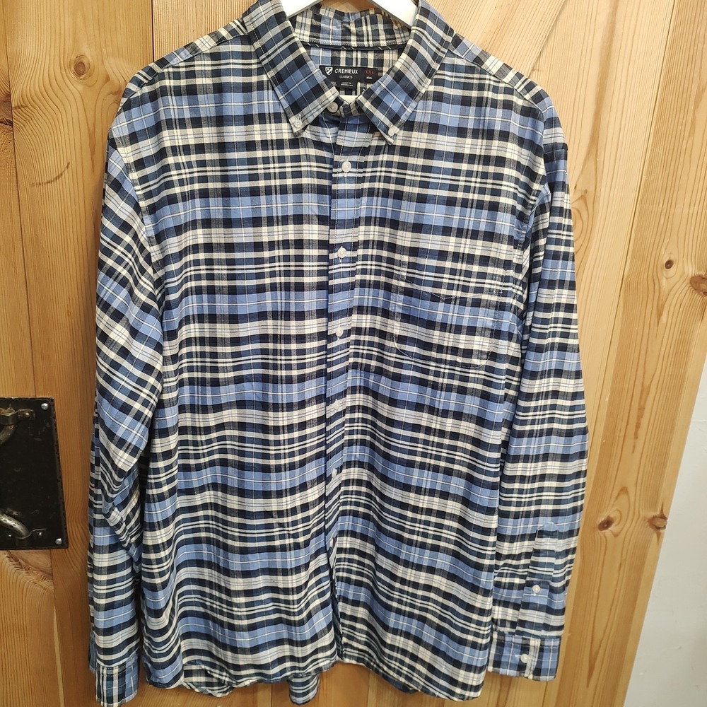 Cremieux Plaid Button Down Shirt Sz XXL Blue Plaid Long Sleeve Cotton Flannel
